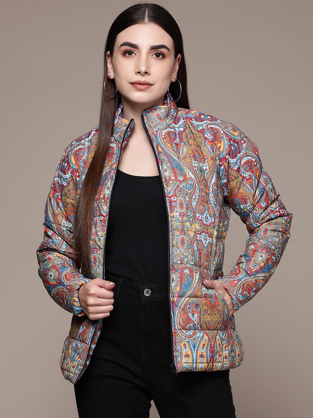 

aarke Ritu Kumar Women Multicoloured Floral Puffer Jacket, Multi