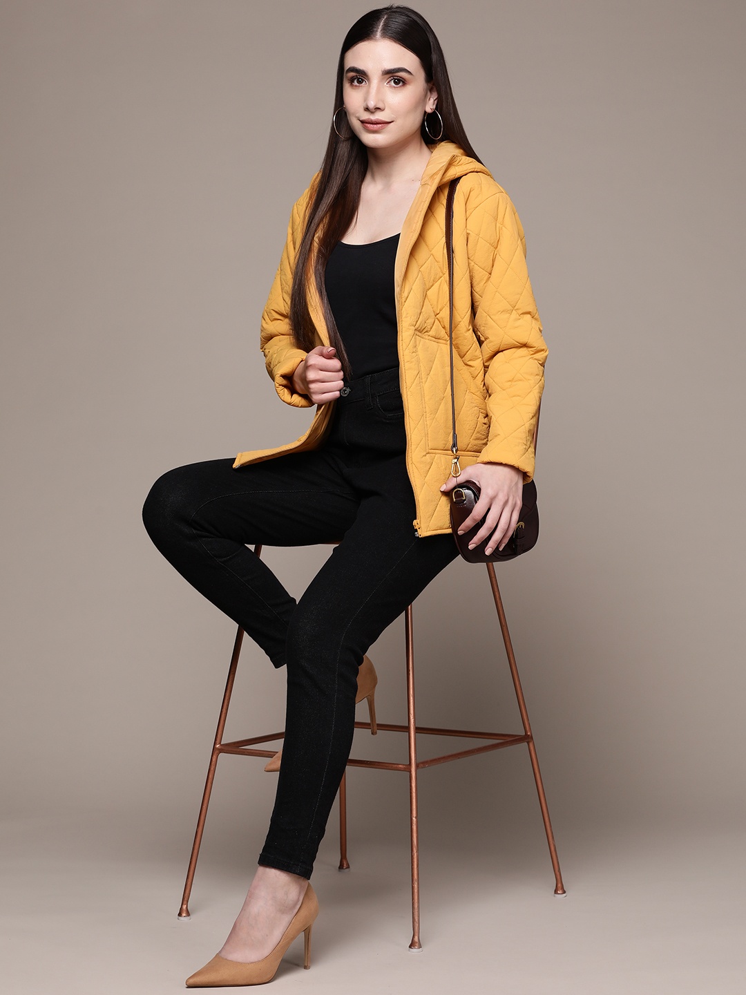 

aarke Ritu Kumar Women Mustard Puffer Jacket