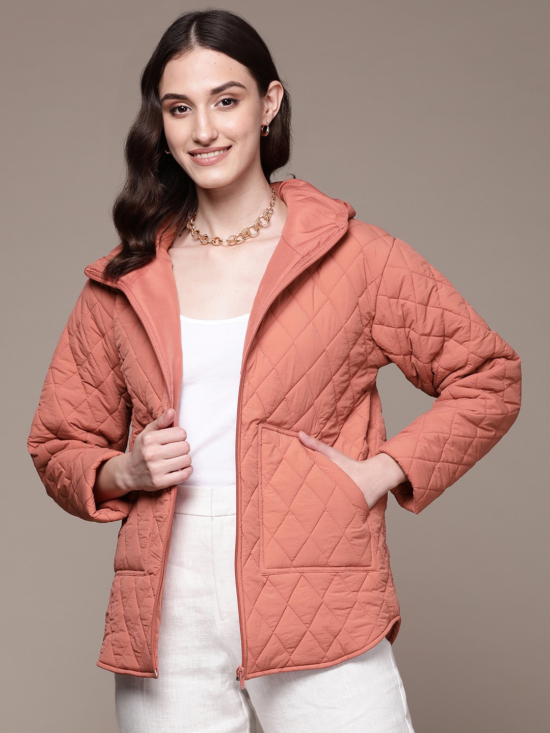 

aarke Ritu Kumar Women Quilted Jacket, Orange