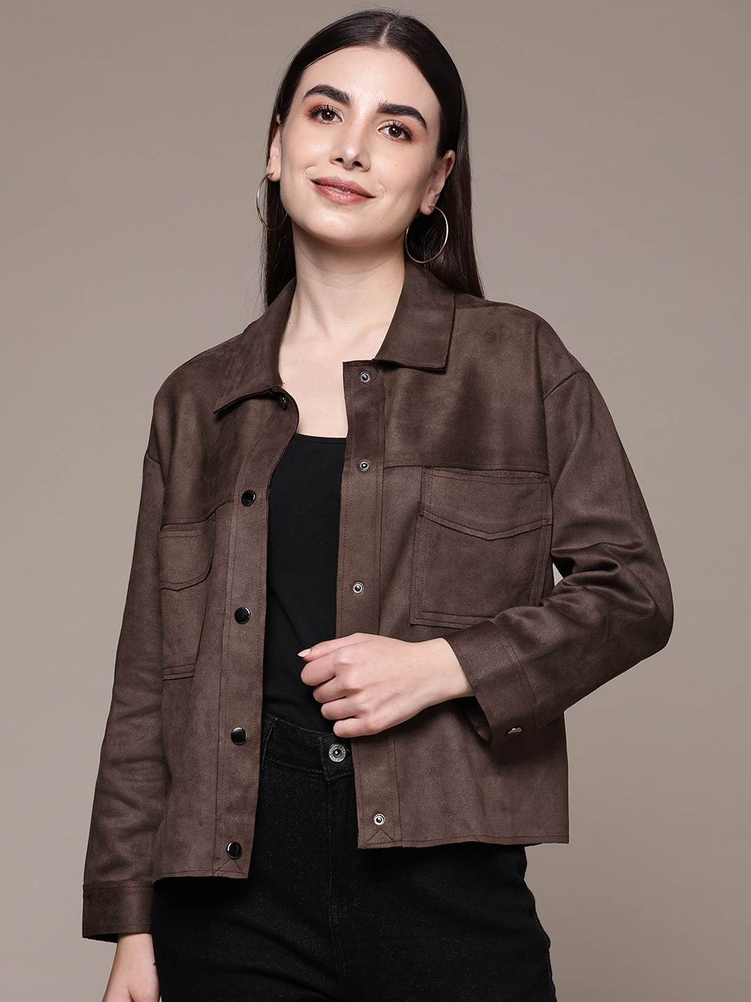 

aarke Ritu Kumar Women Suede Tailored Jacket, Brown