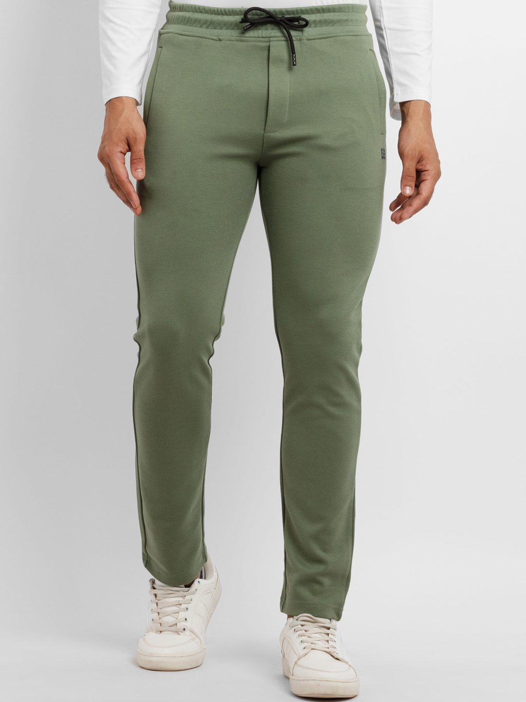 

Status Quo Men Olive Green Solid Cotton Track Pants