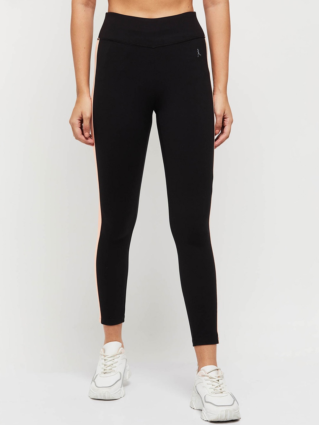 

max Women Black & Peach Solid Polyester Running Tights