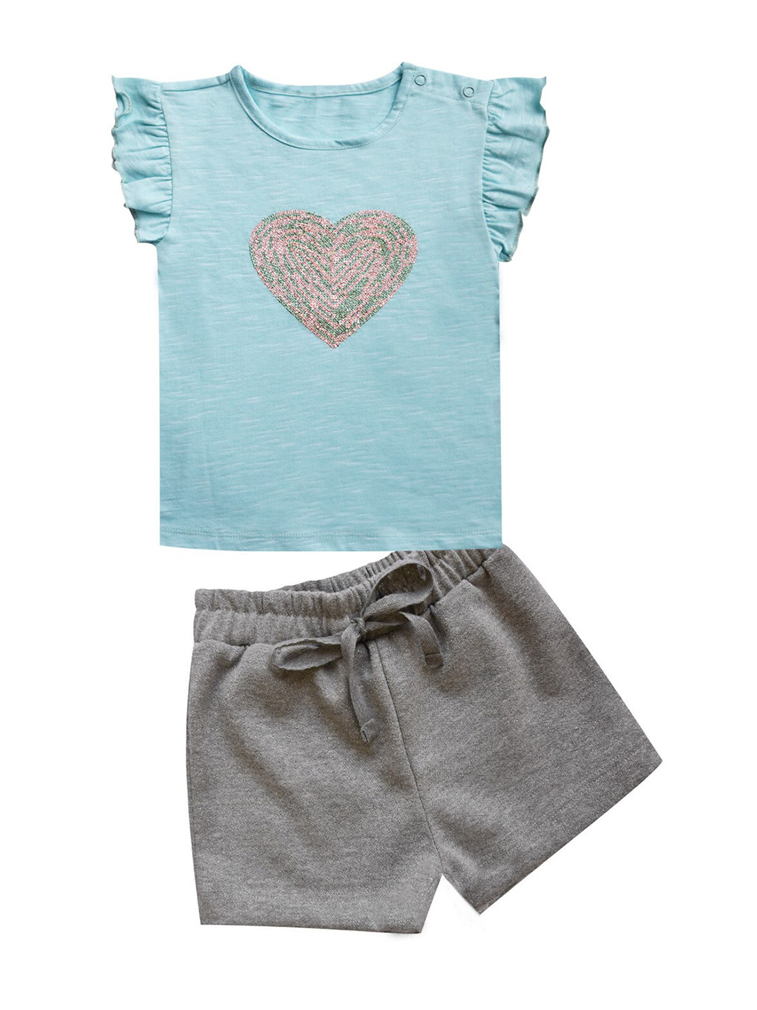 

milou Girls Blue & Grey Embellished Cotton Blend T-shirt with Shorts