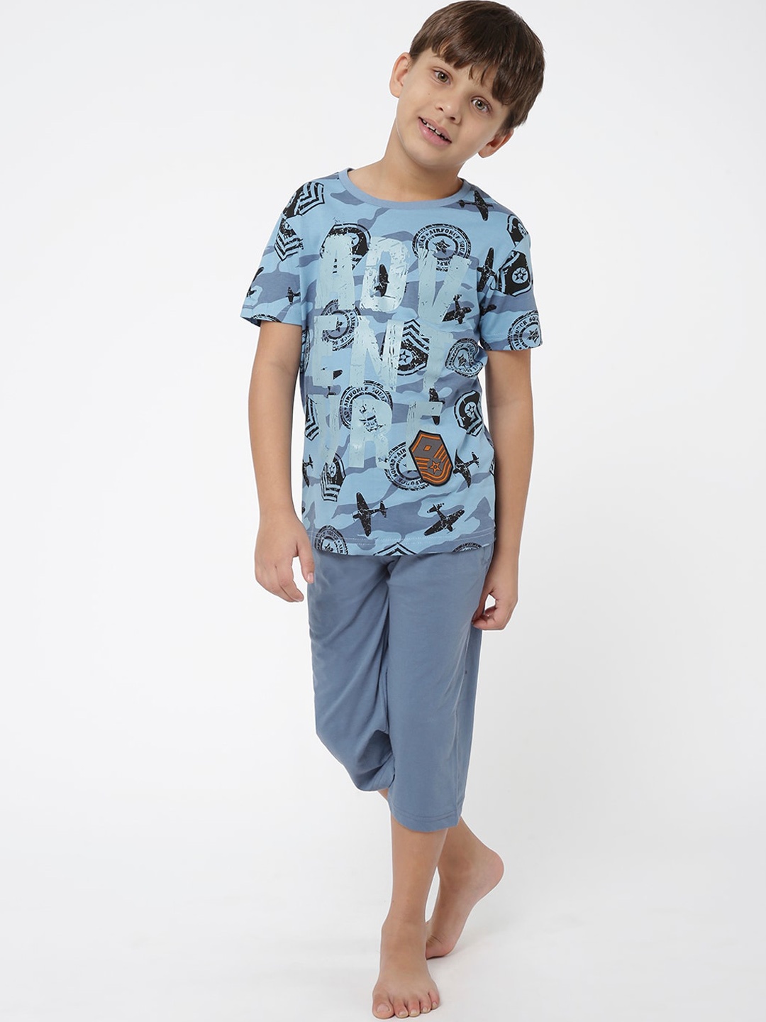 

Sweet Dreams Boys Blue & Black Printed Night suit