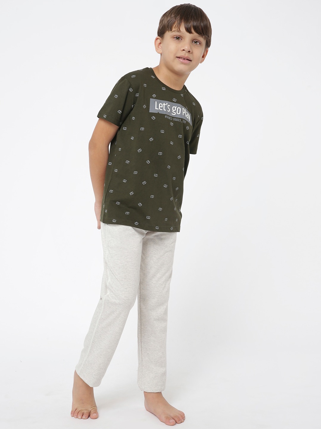 

Sweet Dreams Boys Olive Green & White Printed Night suit
