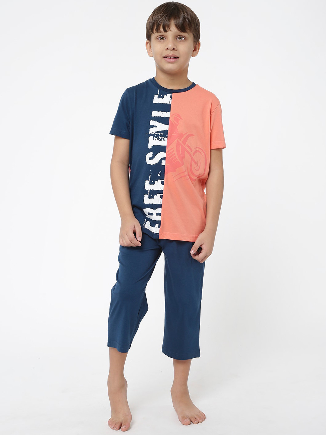 

Sweet Dreams Boys Peach-Coloured & Blue Printed Night Suit