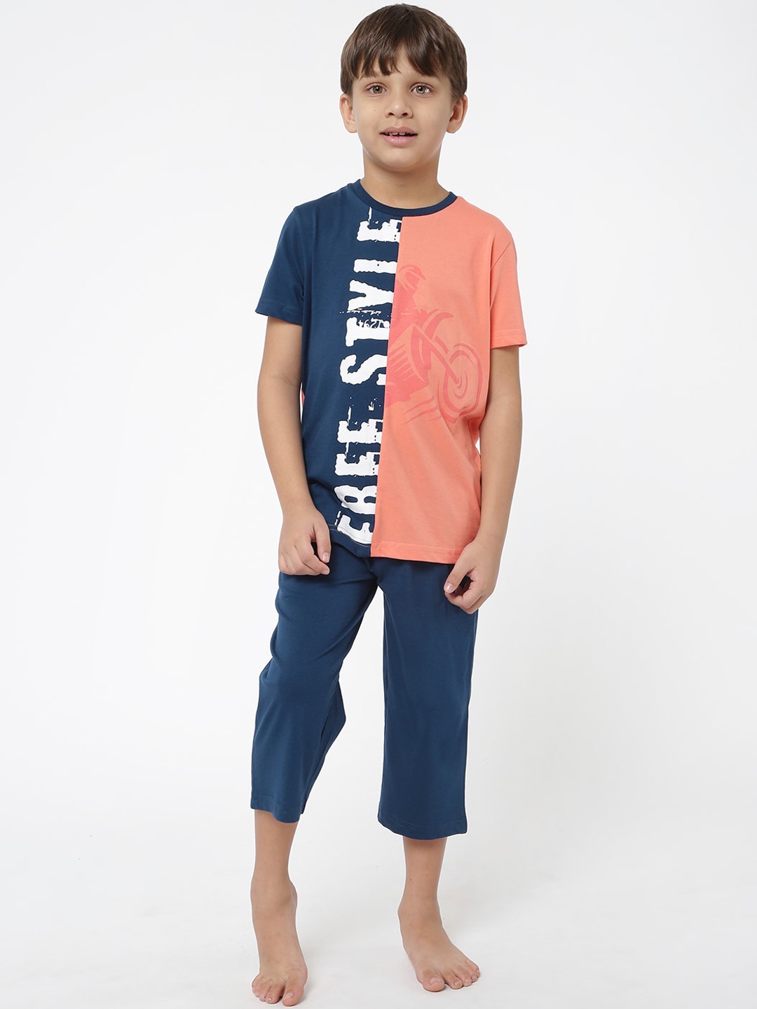 

Sweet Dreams Boys Peach-Coloured & Blue Printed Night suit 5045AV