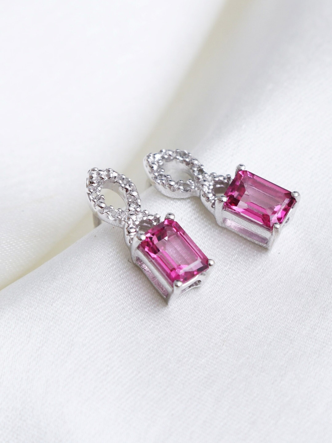 

HIFLYER JEWELS Pink & Silver-Toned Square Drop Earrings