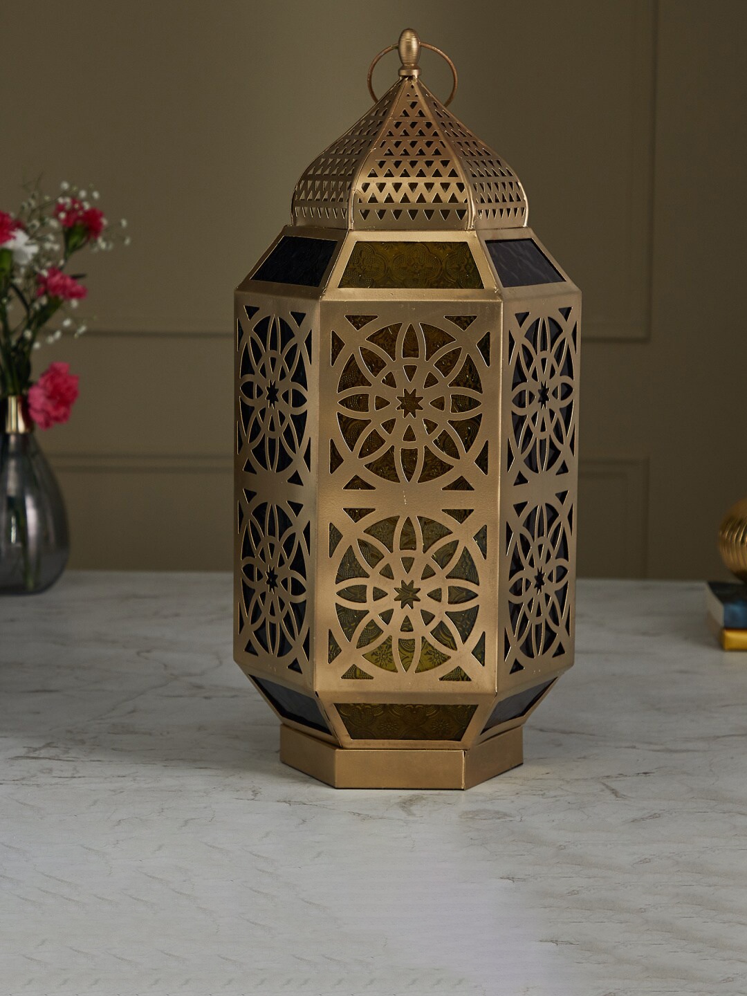 

Home Centre Gold-Toned Textured Lantern Candle Holder