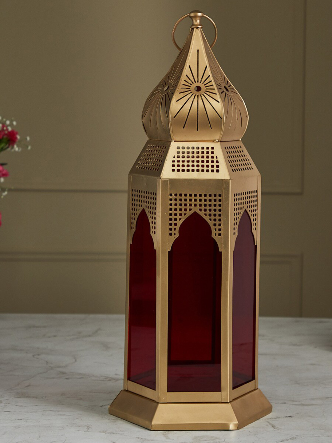 

Home Centre Gold-Toned Metal and Glass Candle Holders