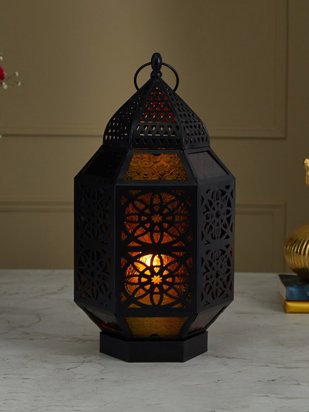 

Home Centre Black Textured Iron And Metal Lantern