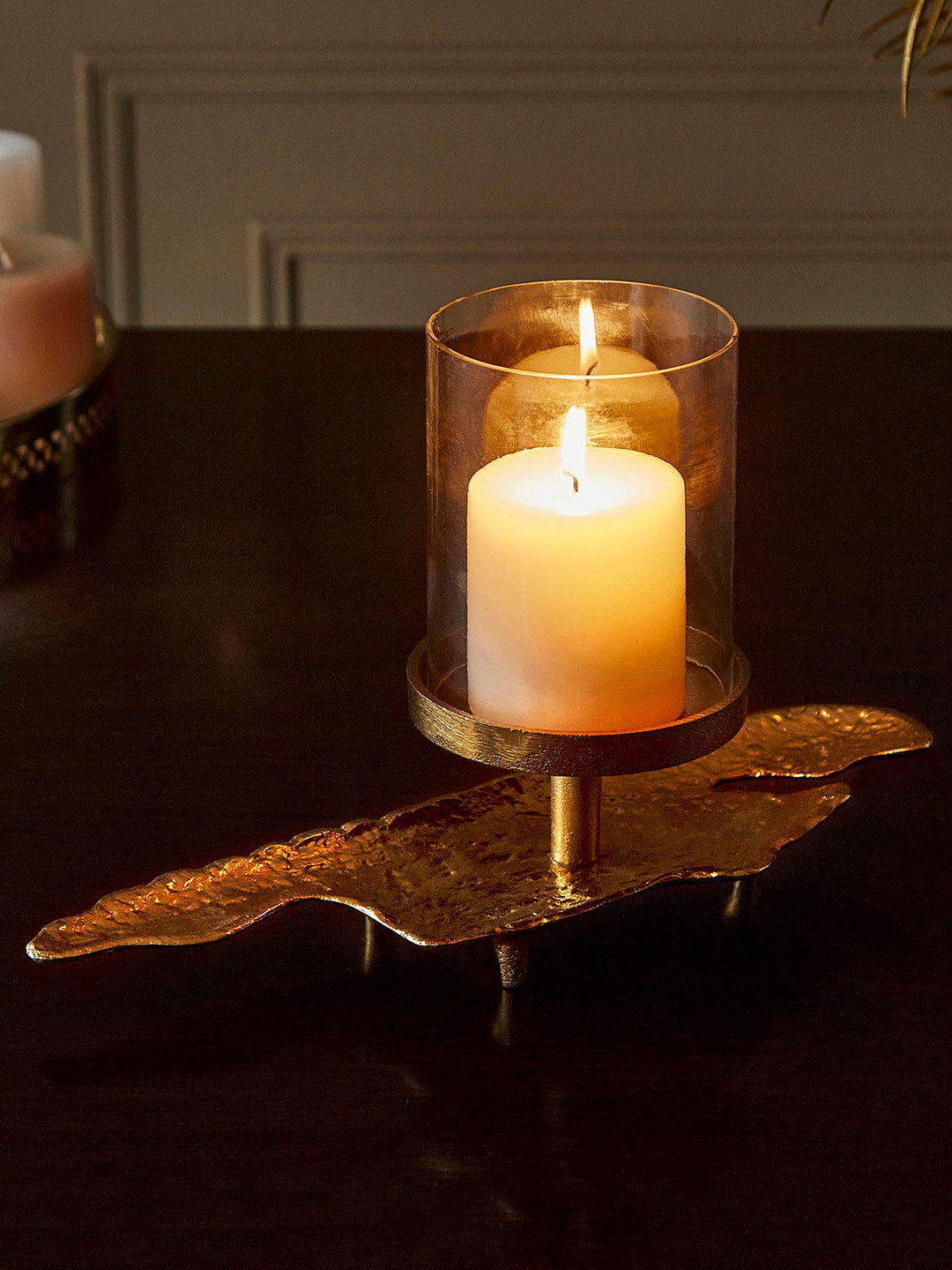 

Home Centre Gold-Toned & Transparent Textured Candle Holder
