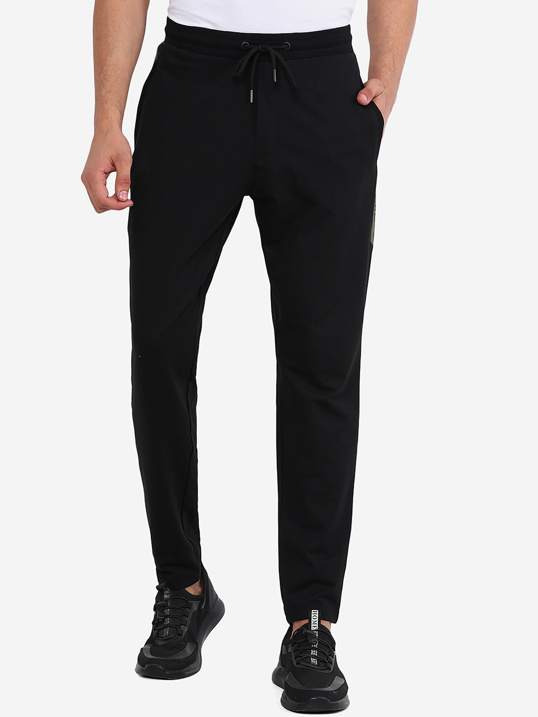 

JADE BLUE Men Black Solid Slim-Fit Track Pants