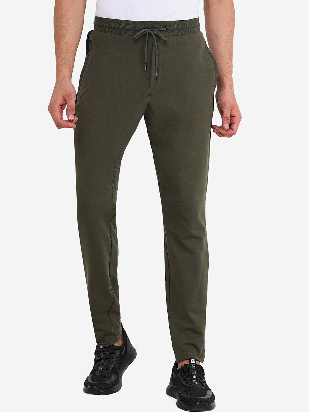 

JADE BLUE Men Green Solid Pure Cotton Track Pants
