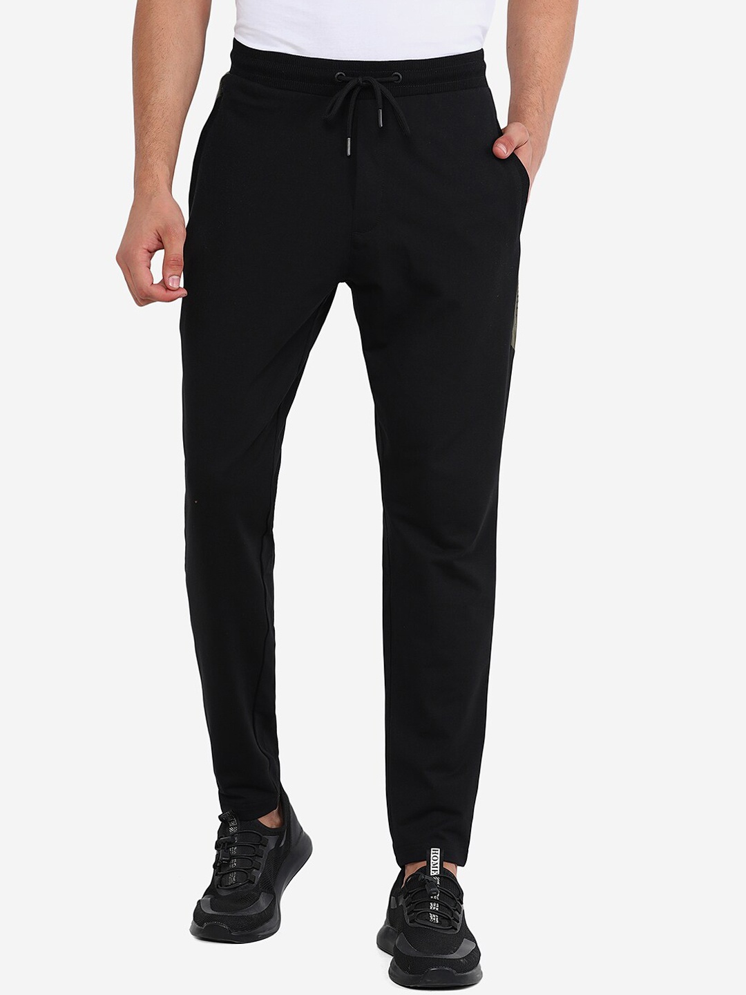 

JADE BLUE Men Black Solid Cotton Slim-Fit Track Pant