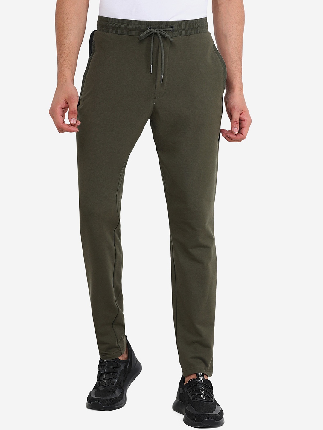 

JADE BLUE Men Green Solid Cotton Slim-Fit Track Pants