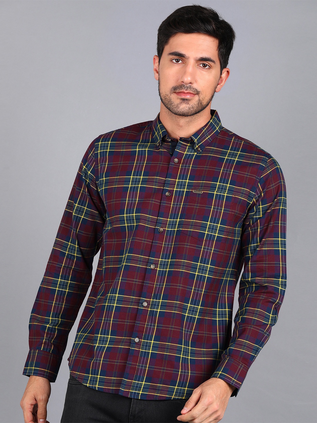 

Urbano Fashion Men Slim Fit Tartan Checked Cotton Casual Shirt, Maroon