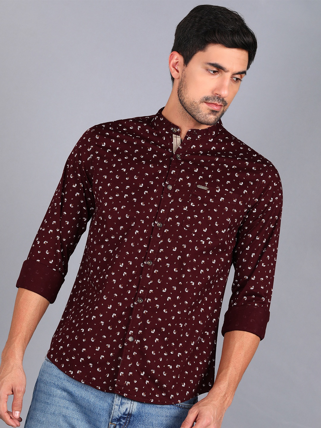 

Urbano Fashion Men Slim Fit Printed Cotton Casual Shirt, Maroon