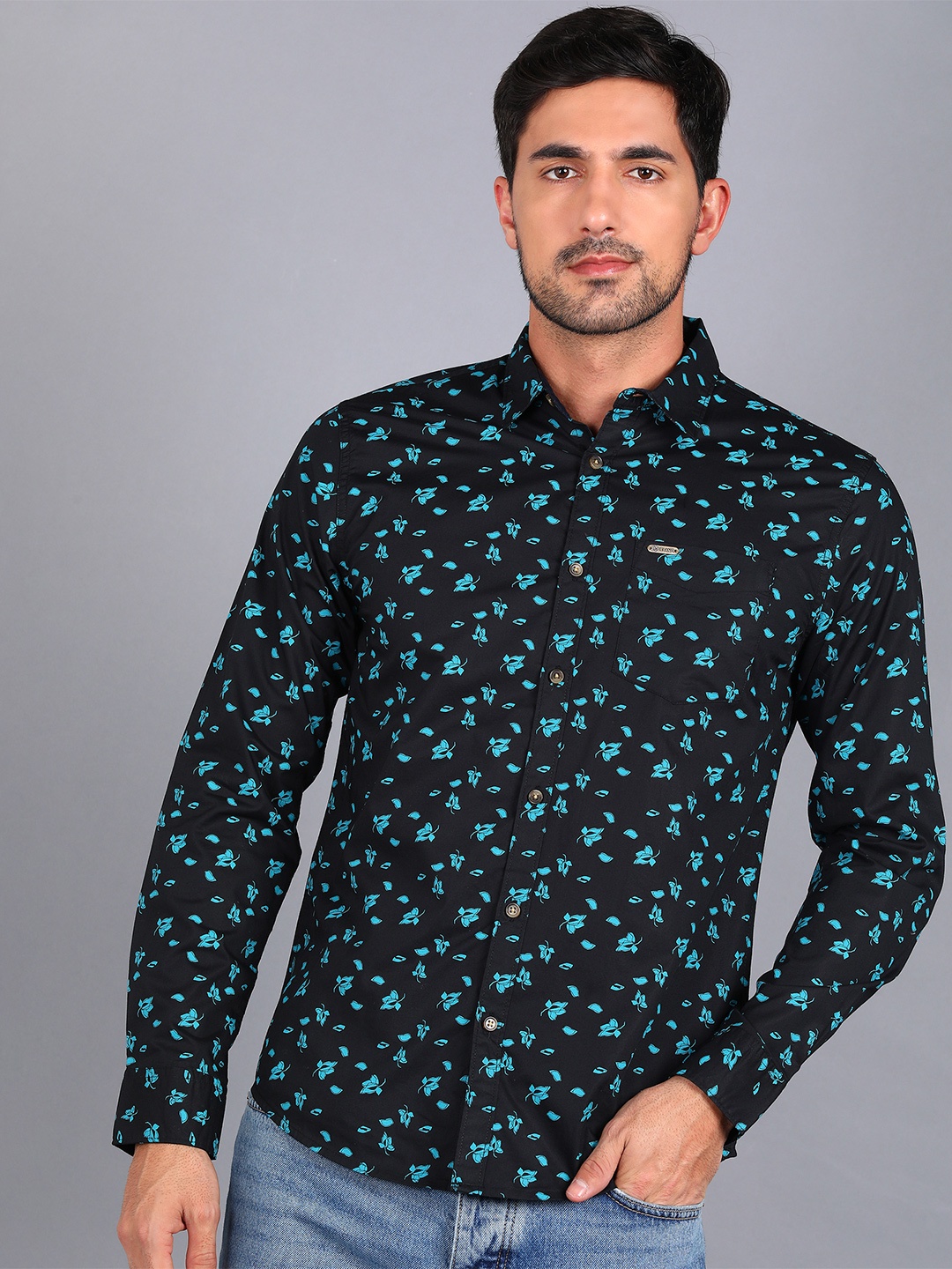 

Urbano Fashion Men Slim Fit Printed Cotton Casual Shirt, Black