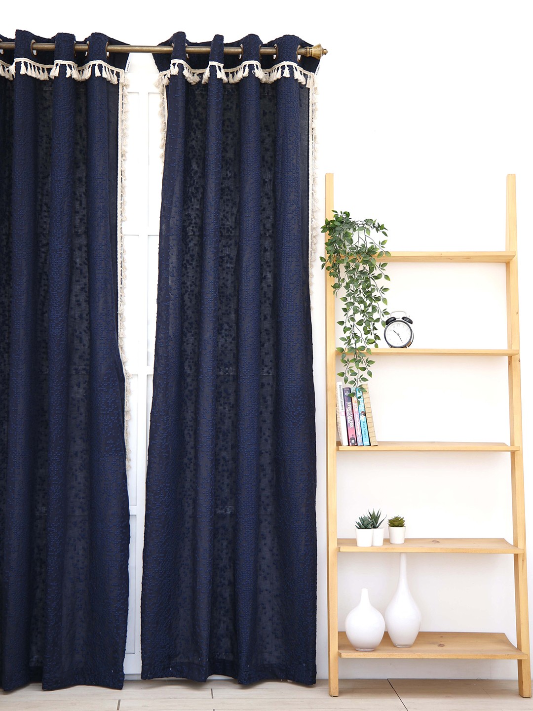 

Ariana Navy Blue & White Embroidered Sheer Long Door Curtain