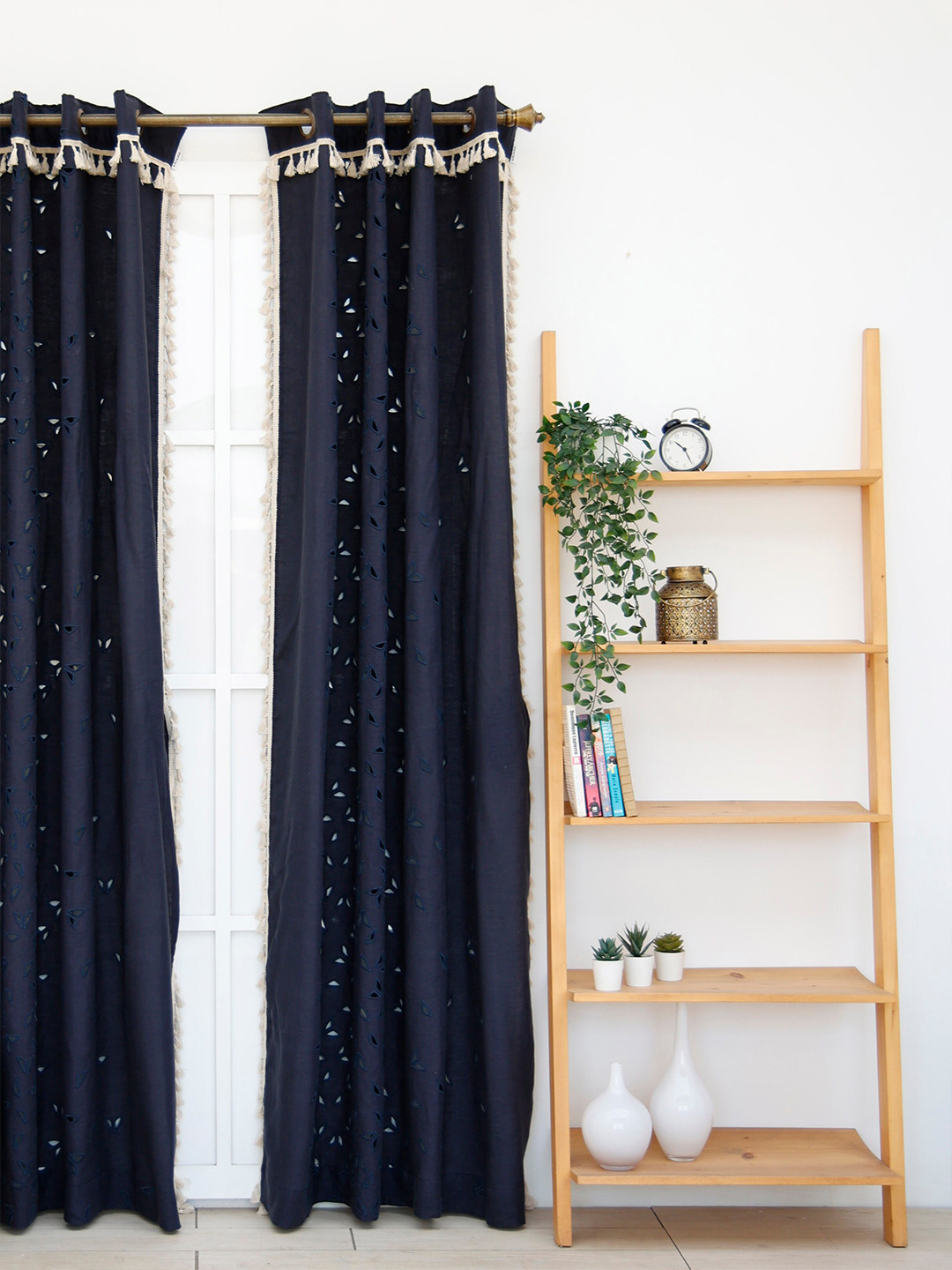 

Ariana Navy Blue Floral Sheer Long Door Curtain