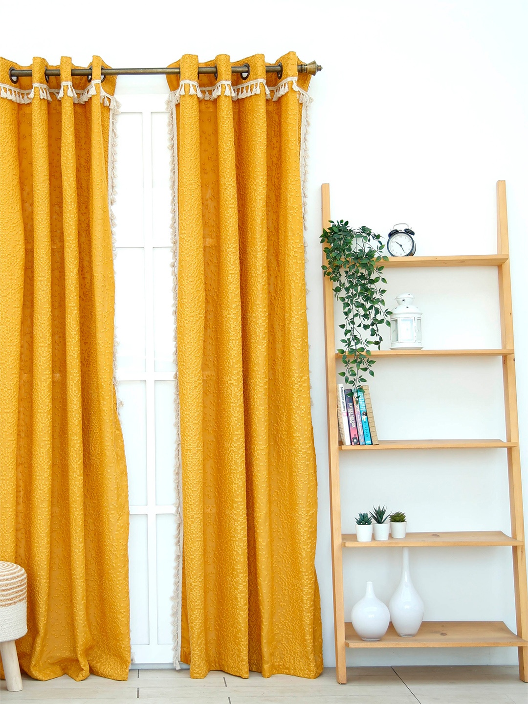 

Ariana Mustard Yellow Chikankari Embroidered Sheer Door Curtain