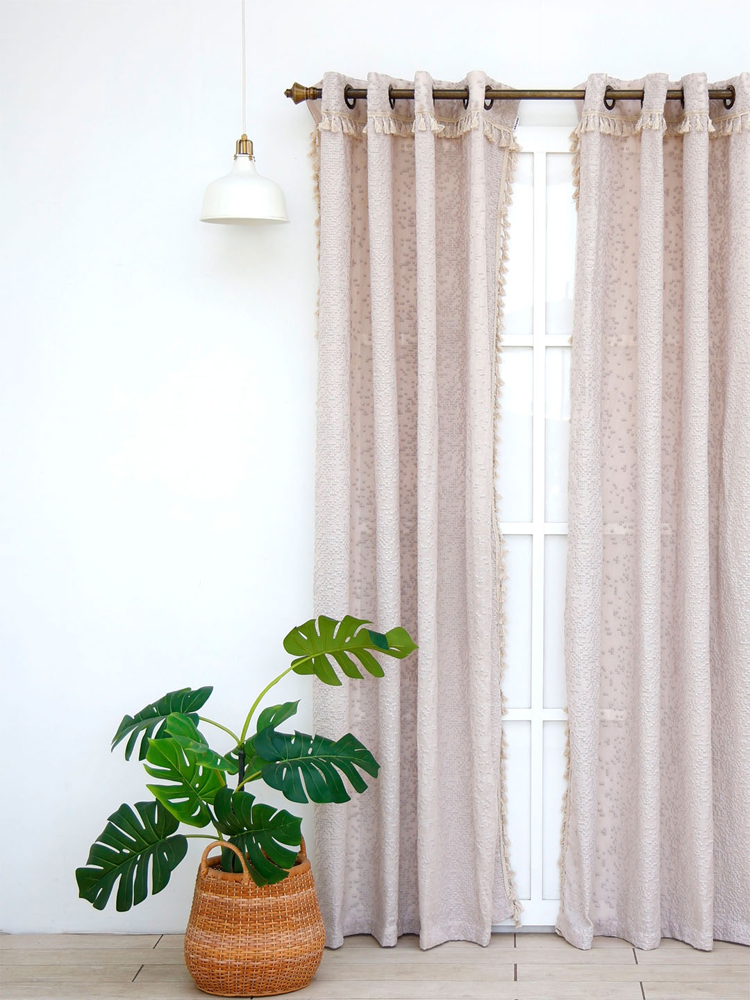 

Ariana Pink Embroidered Sheer Long Door Curtain