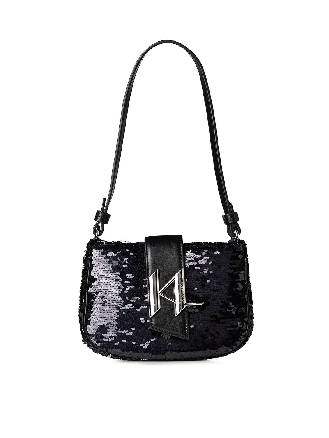 

Karl Lagerfeld Women Black Embellished Structured Hobo Bag