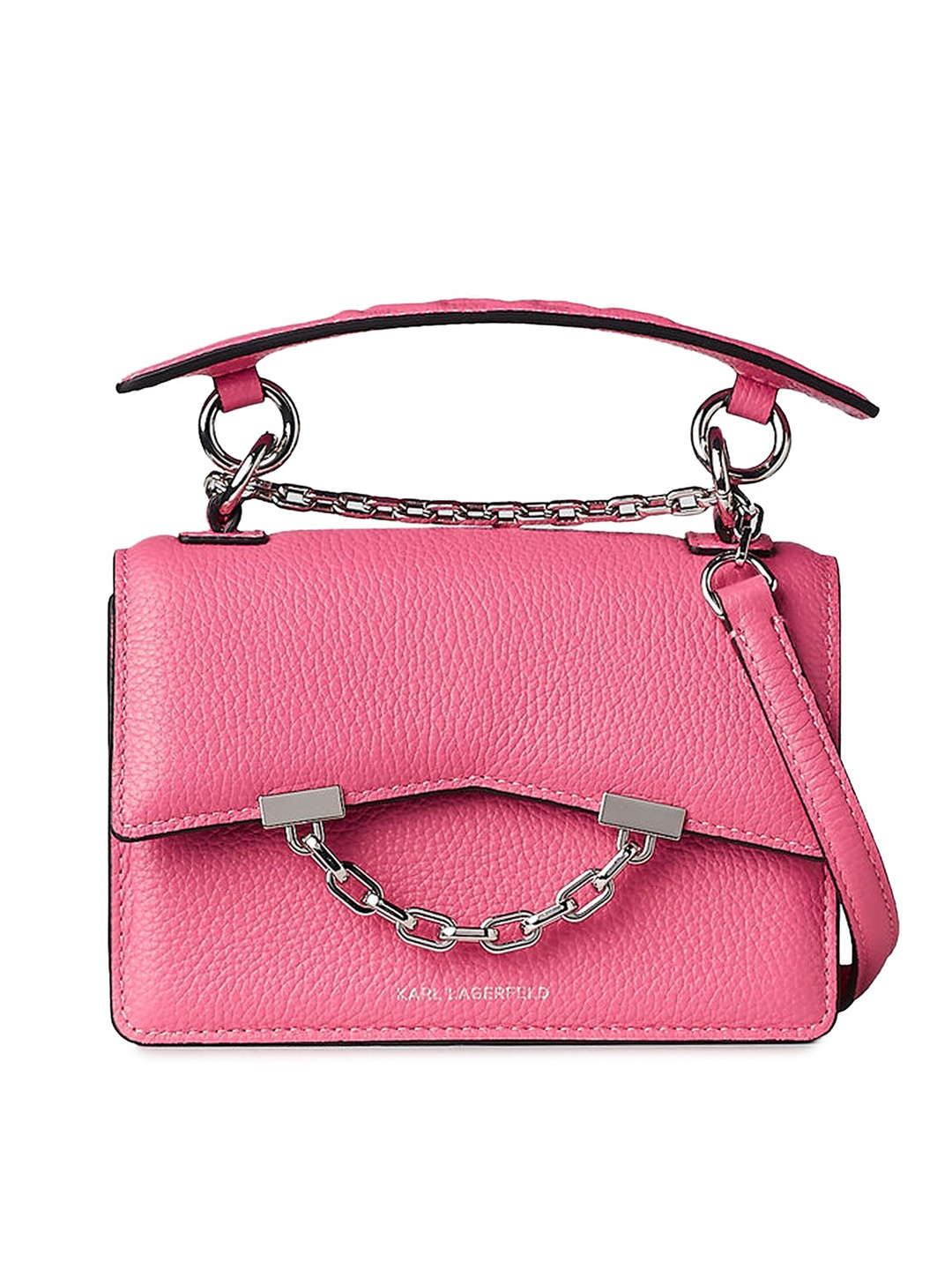 

Karl Lagerfeld Women Pink Leather Structured Handheld Bag with Bow Detail