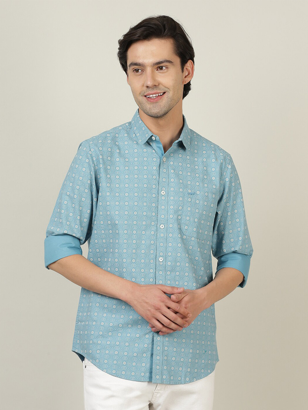 

Crocodile Men Blue cotton Classic Printed Casual Shirt