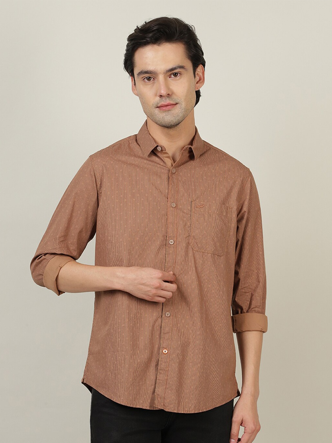 

Crocodile Men Brown Classic Printed Casual Cotton Shirt