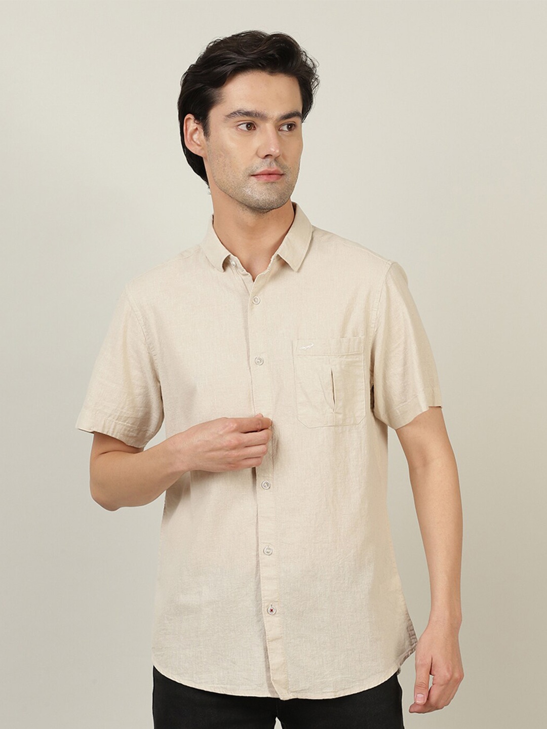 

Crocodile Men Beige Classic Solid Casual Shirt