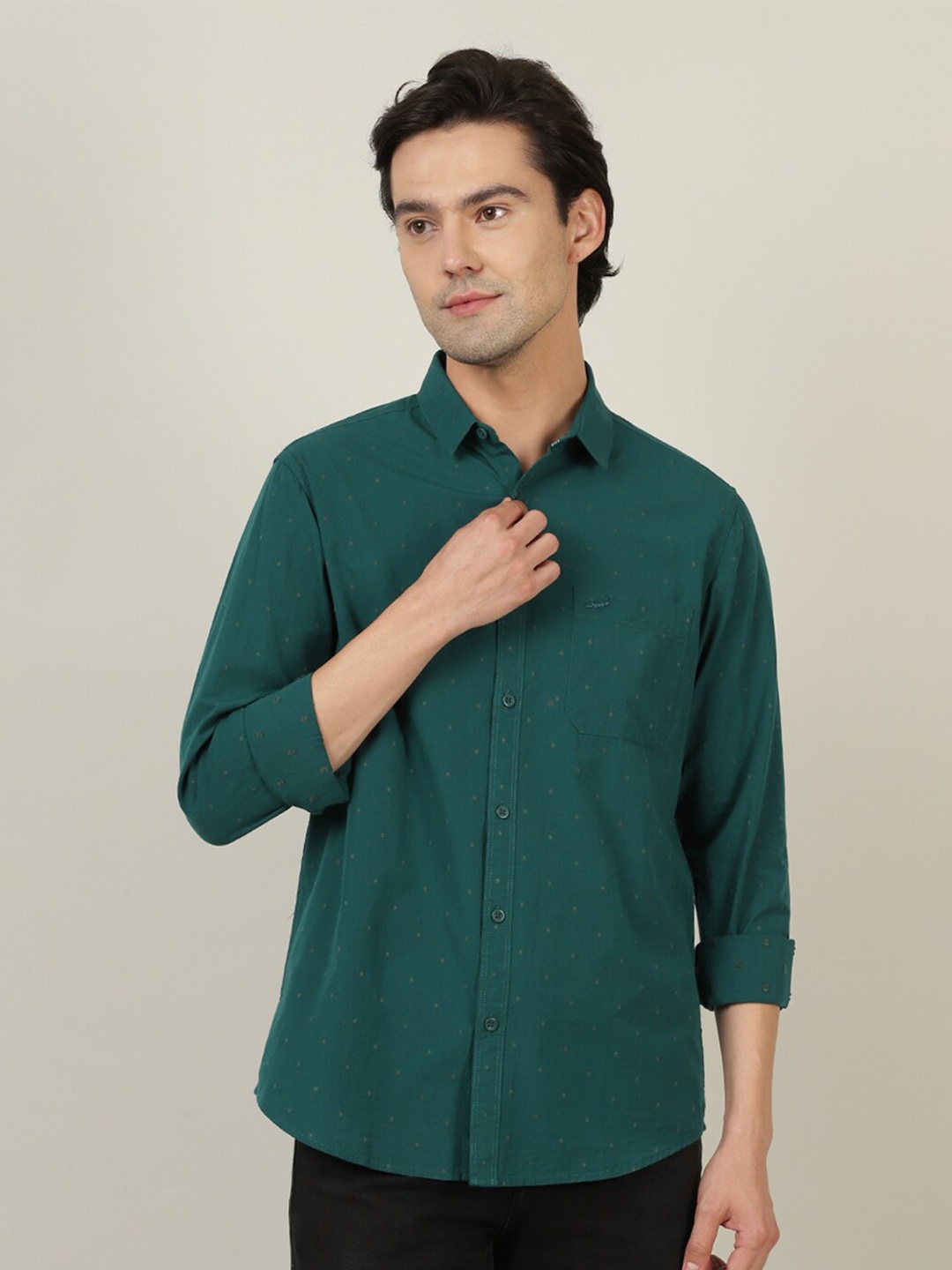 

Crocodile Men Green Classic Printed Casual Shirt
