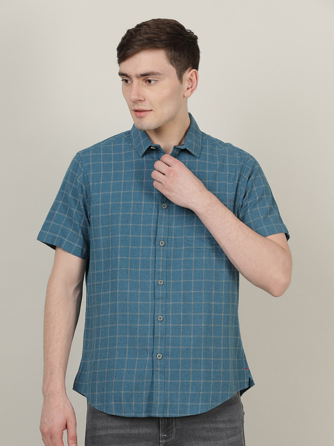

Crocodile Men Blue Classic Tartan Checked Casual Shirt