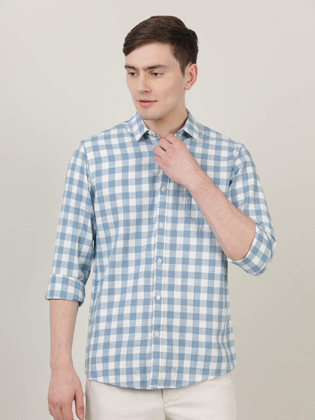 

Crocodile Men Blue & Off white Classic Slim Fit Tartan Checked Casual Shirt