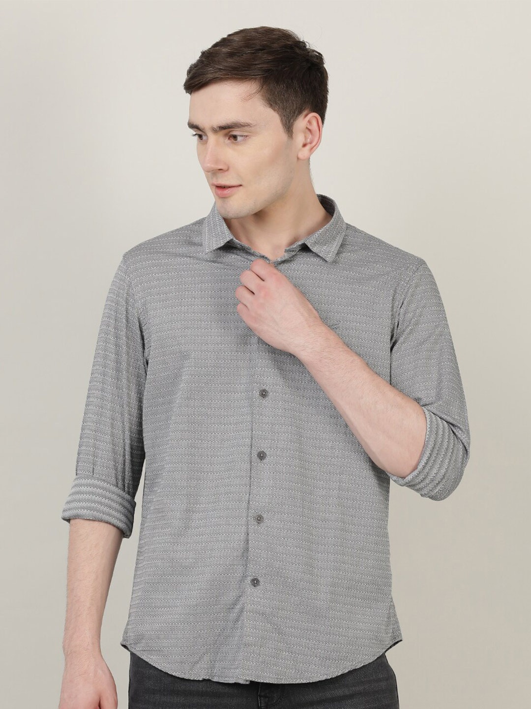 

Crocodile Men Grey Self Design Classic Casual Shirt