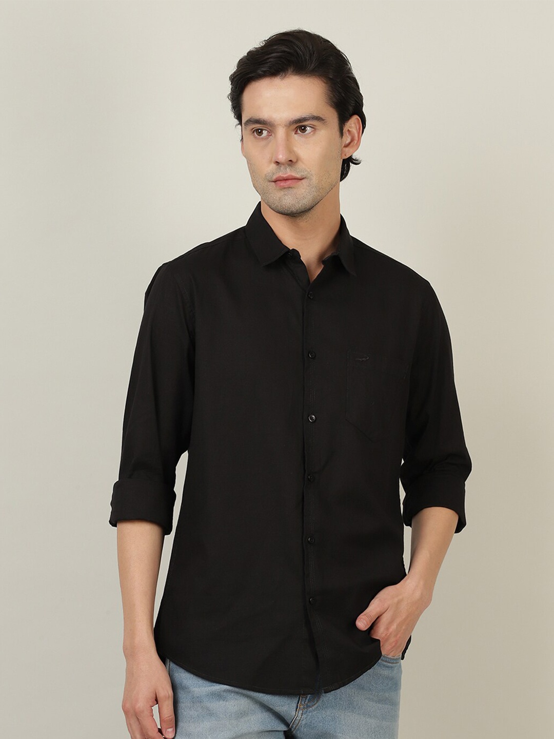 

Crocodile Men Black Classic Casual Cotton Shirt