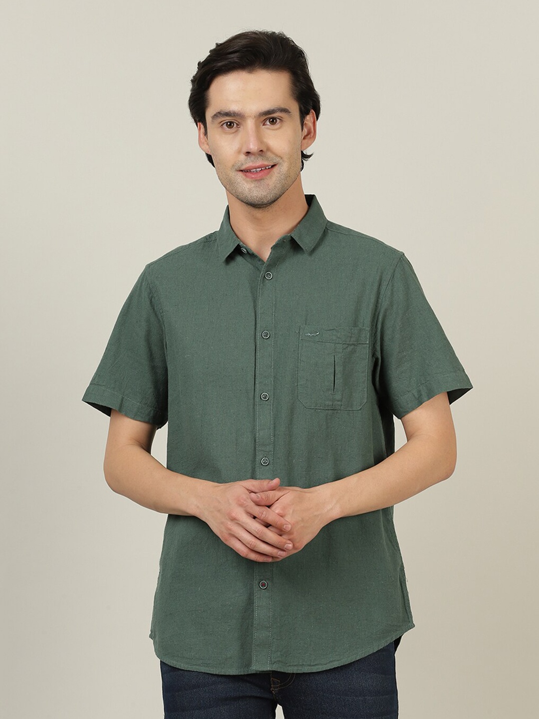 

Crocodile Men Green Classic Casual Shirt