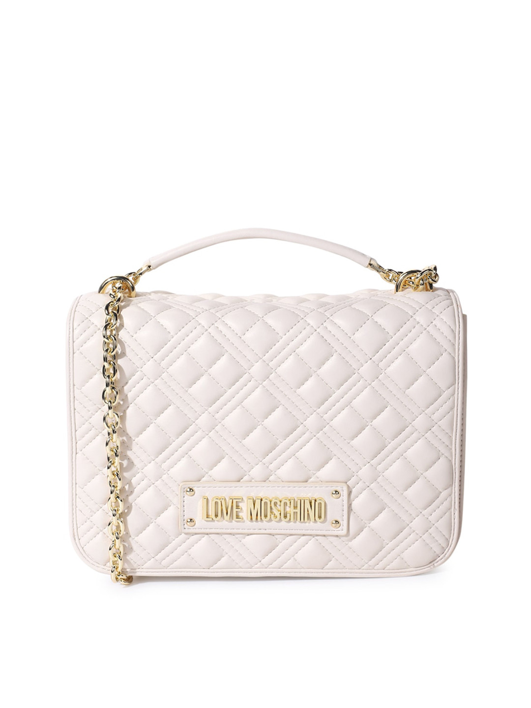 

LOVE MOSCHINO Brown Textured Leather Structured Handheld Bag with Quilted