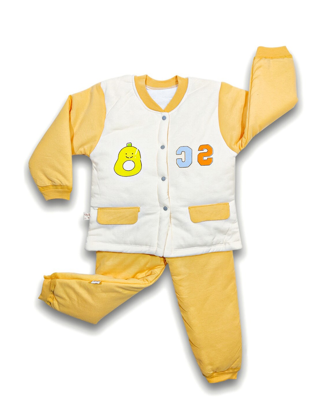 

Moms Home Unisex Kids Yellow & White Printed Coat with Pyjamas