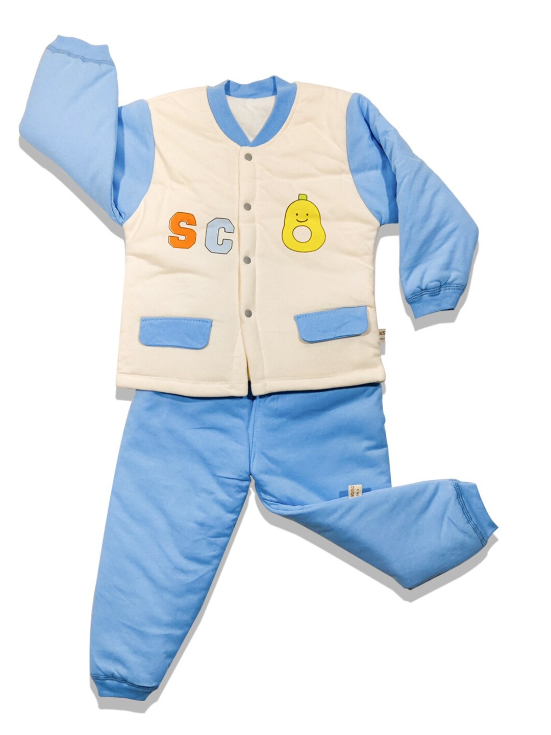 

Moms Home Kids Blue & White Printed Coat with Pyjama