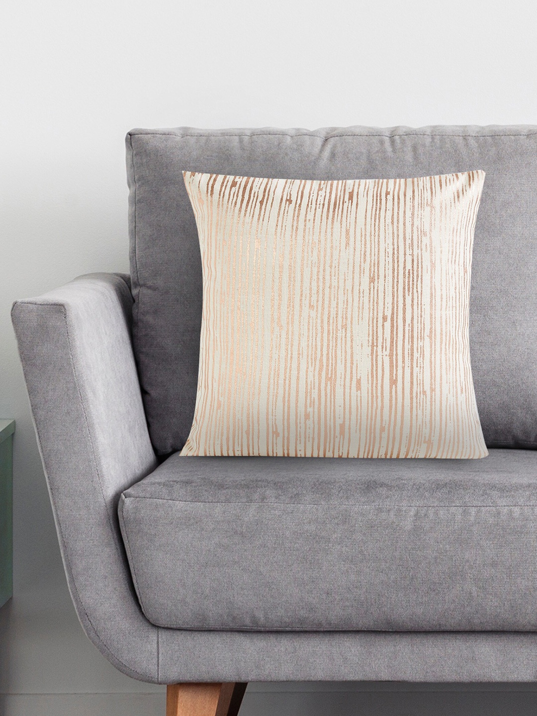 

Home Centre Brown & Gold-Toned Striped Square Cushion Cover