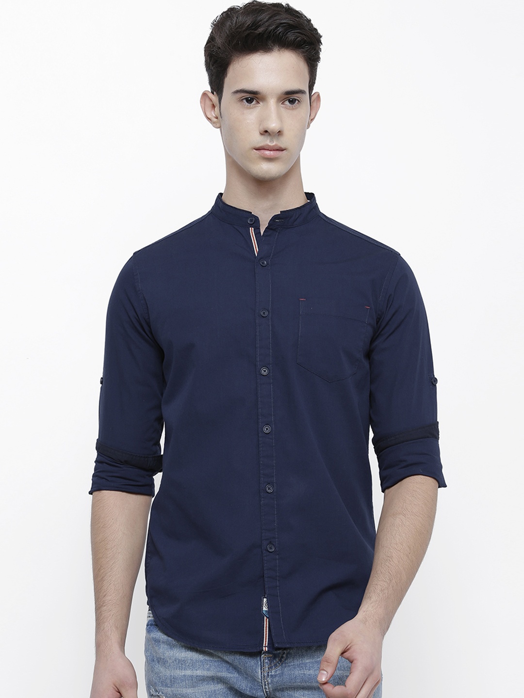 

LOCOMOTIVE Men Navy Slim Fit Solid Casual Shirt, Navy blue