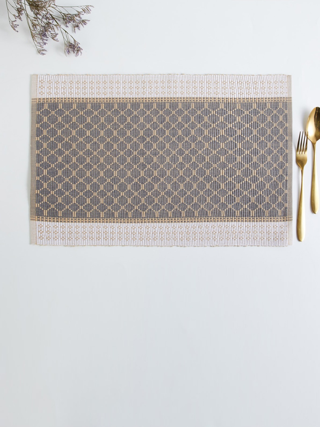 

Home Centre Set Of 2 Beige & Grey Printed Cotton Dining Table Placemats