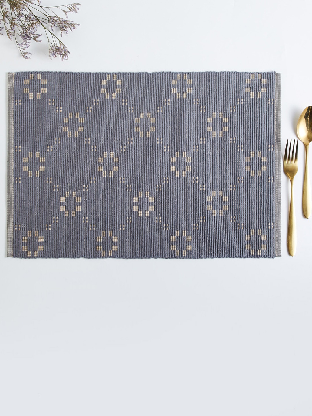 

Home Centre Set of 2 Grey & Cream Self Design Rectangular Shaped Table Placemats
