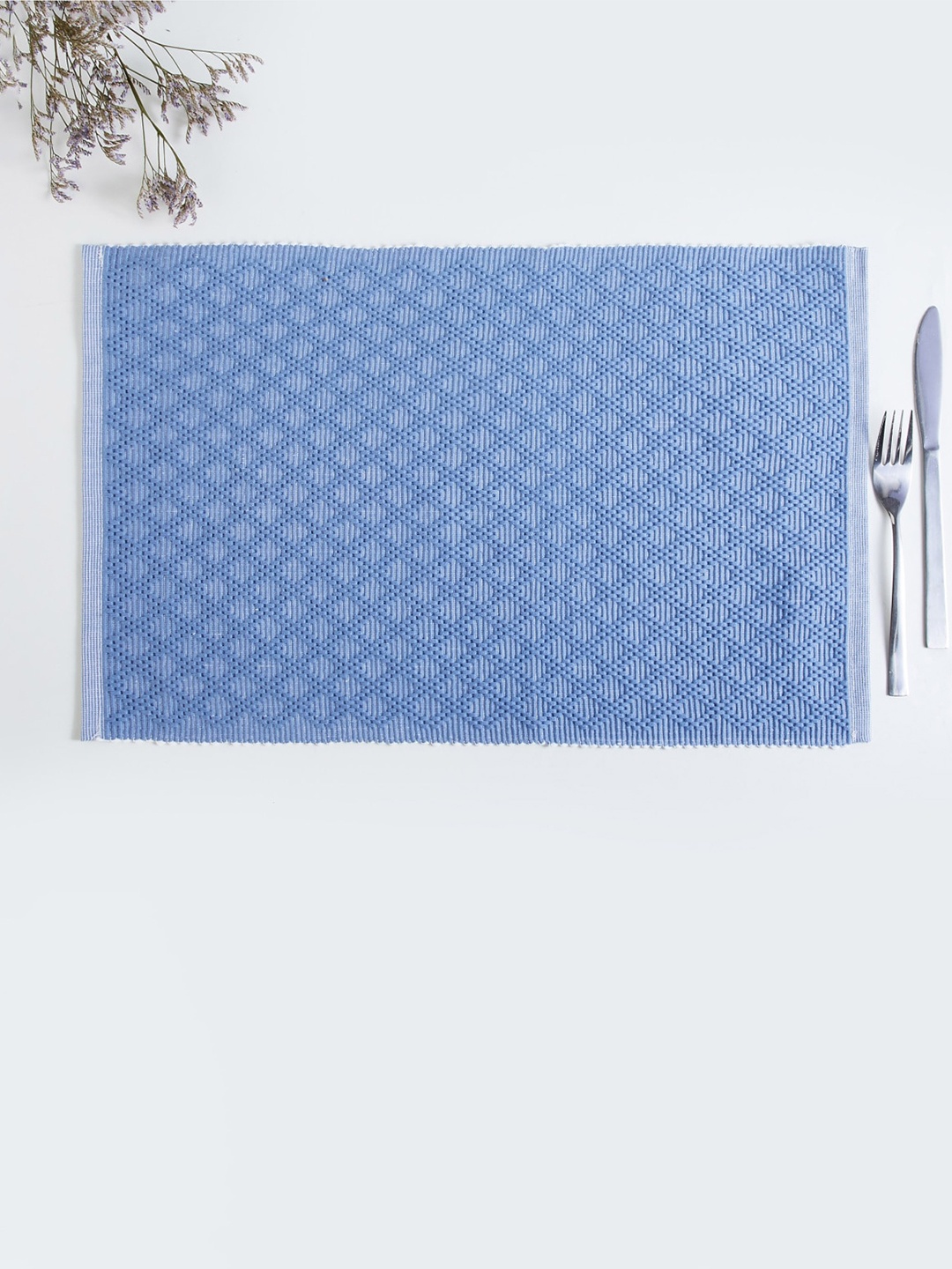 

Home Centre Set Of 2 Blue Printed Cotton Table Placemats