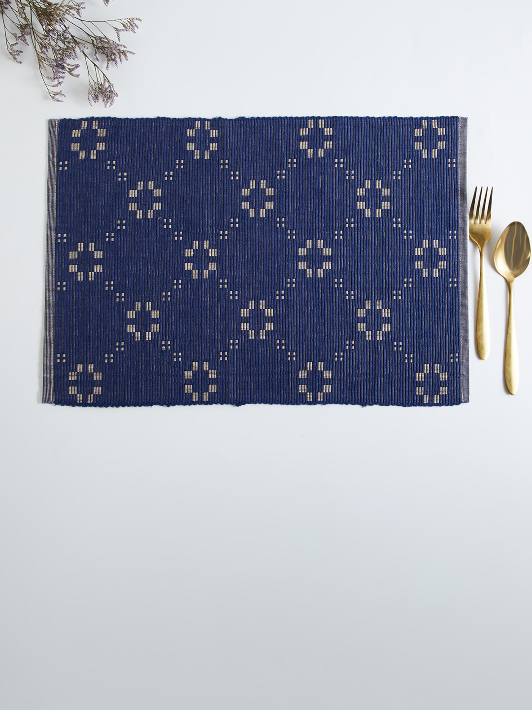 

Home Centre Set Of 2 Blue Printed Cotton Table Placemats