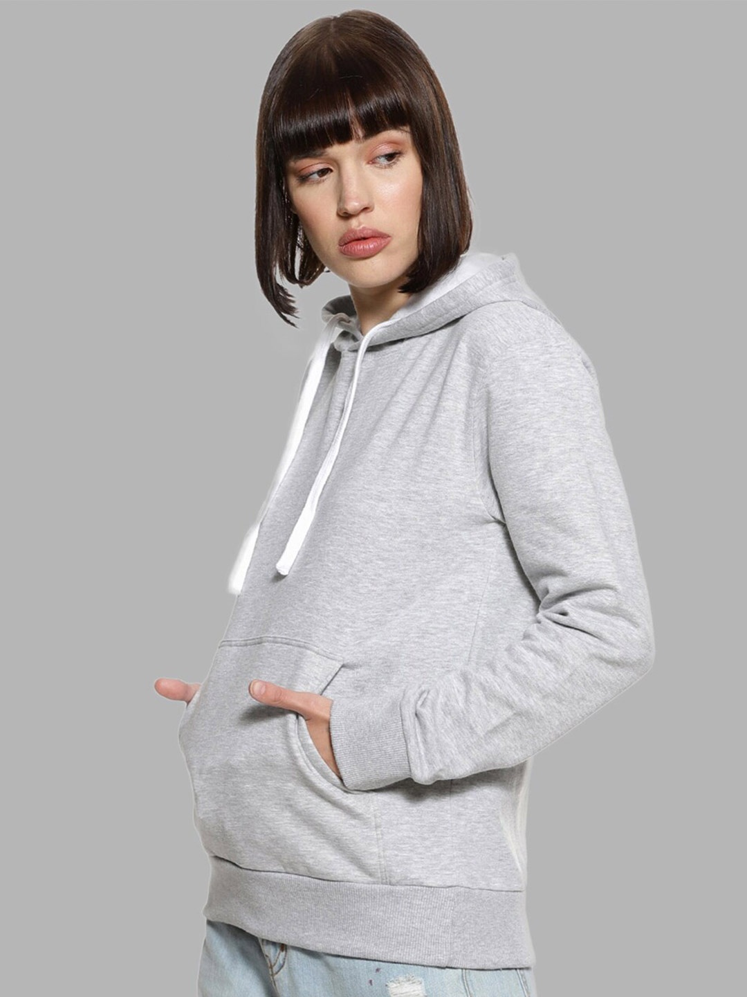 

Campus Sutra Women Grey Hooded Sweatshirt