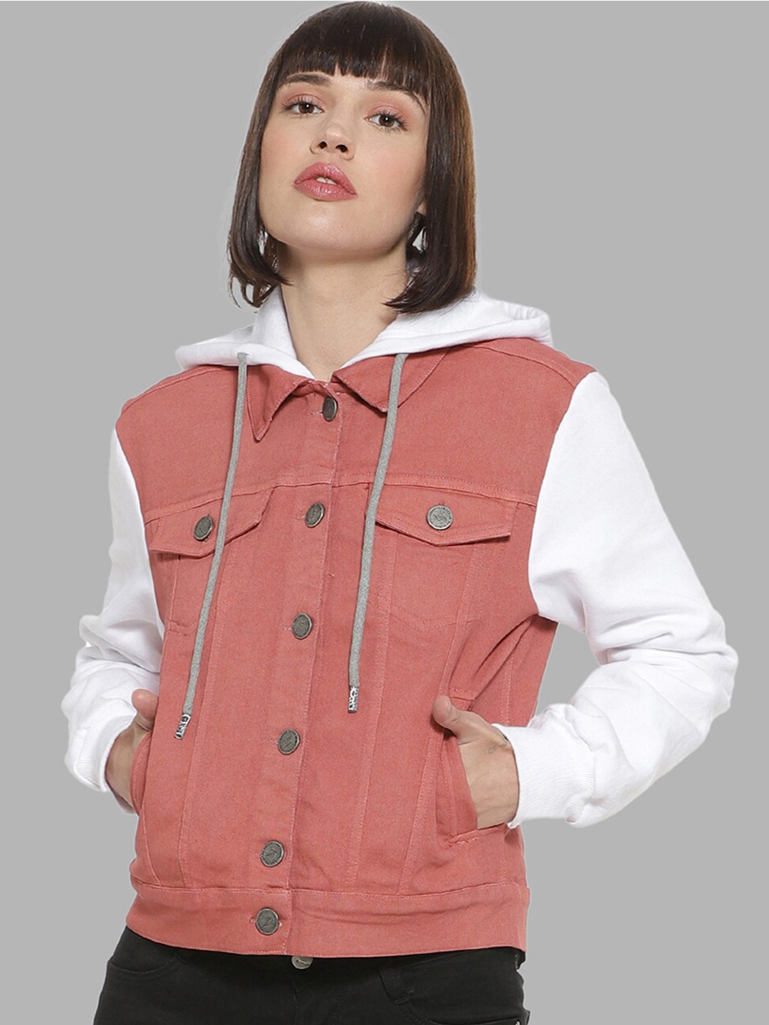 

Campus Sutra Women Red White Colourblocked Windcheater Outdoor Bomber Jacket
