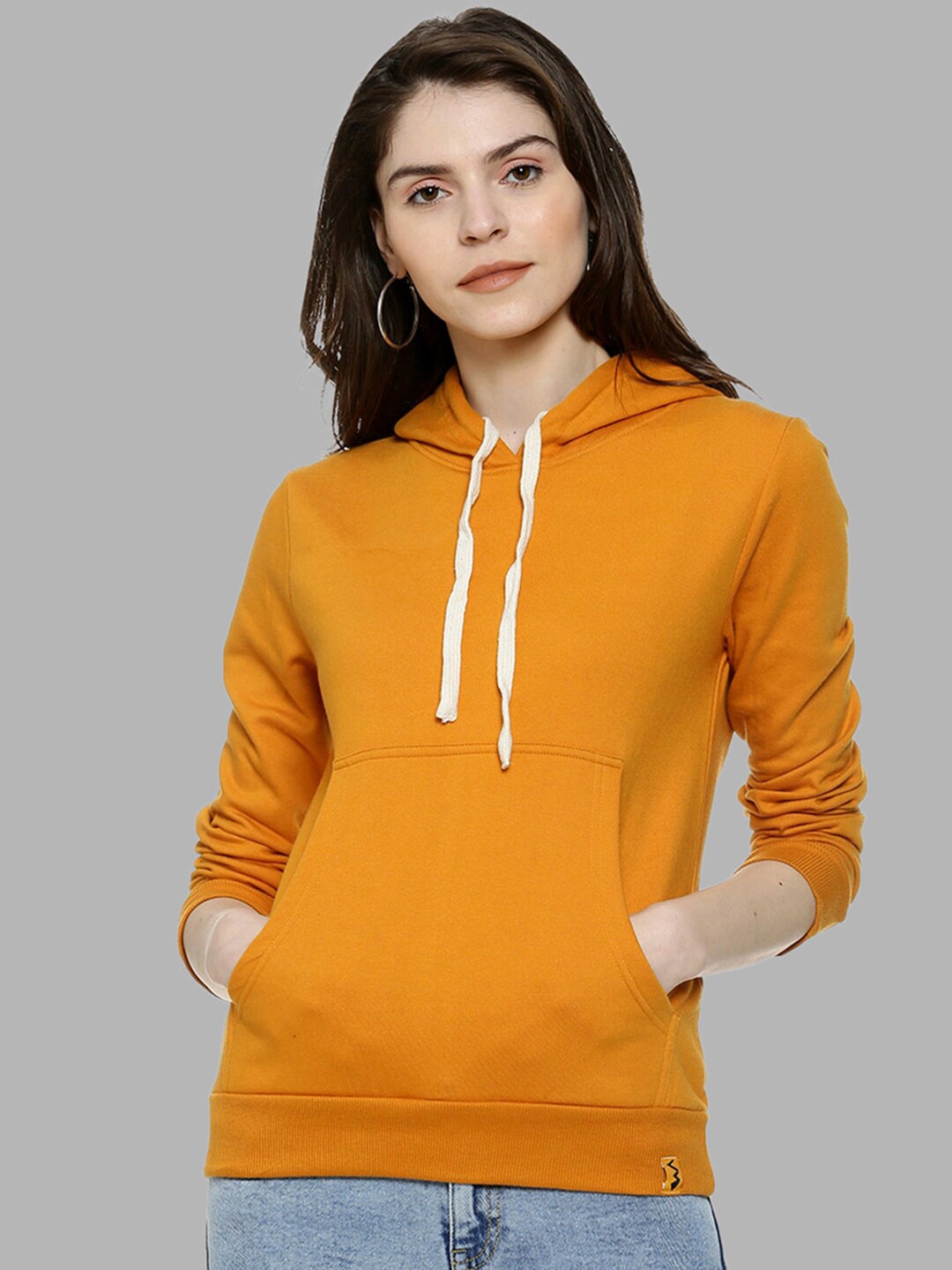 

Campus Sutra Women Mustard Hooded Cotton Sweatshirt